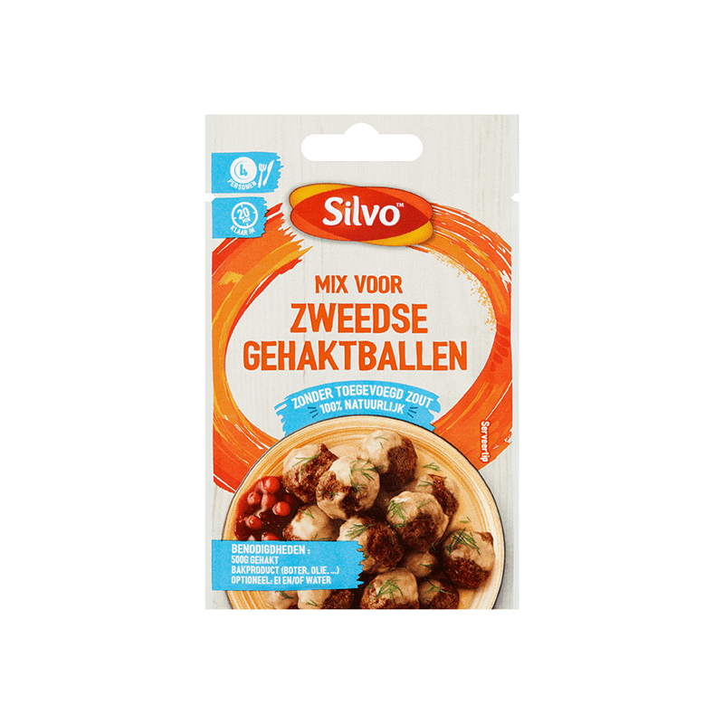 100% natuurlijke mix voor Zweedse gehaktballen zonder toegevoegd zout, vol van smaak | Silvo
