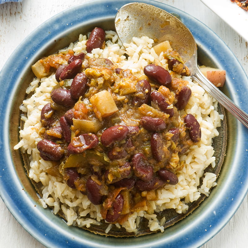 Bruine bonen met rijst