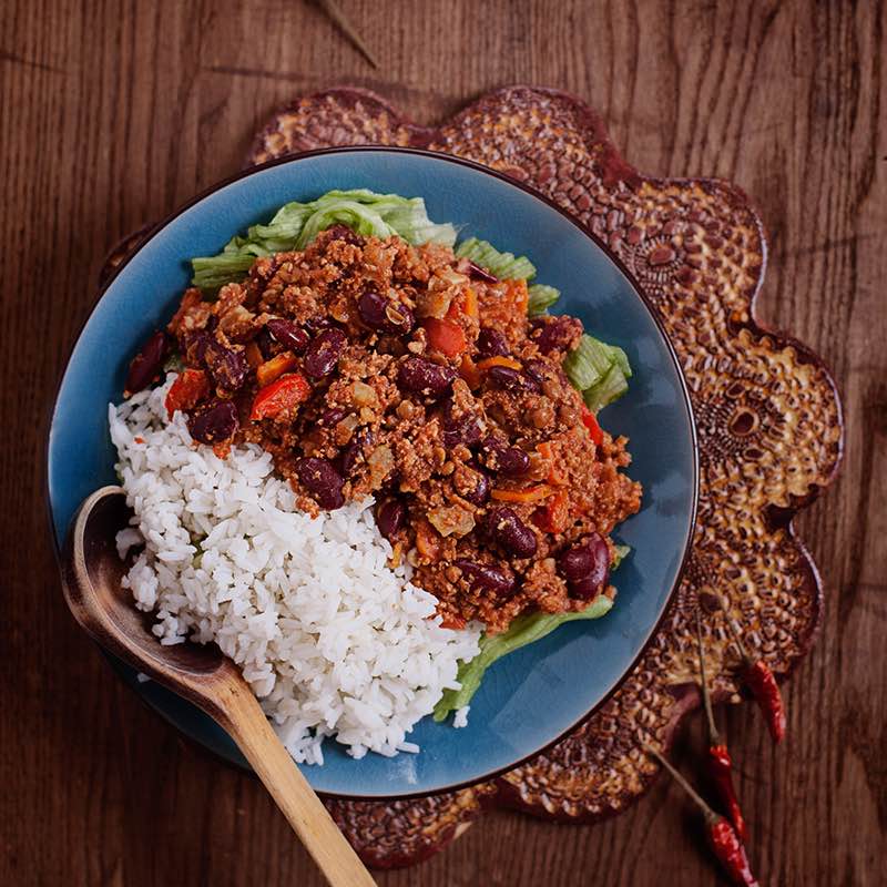 Chili Con Carne en rijst met maïs