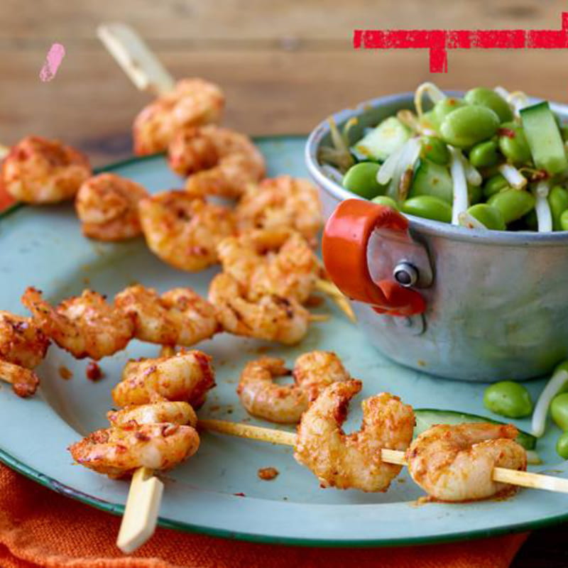 Koreaanse garnalenkebab met edamame salade