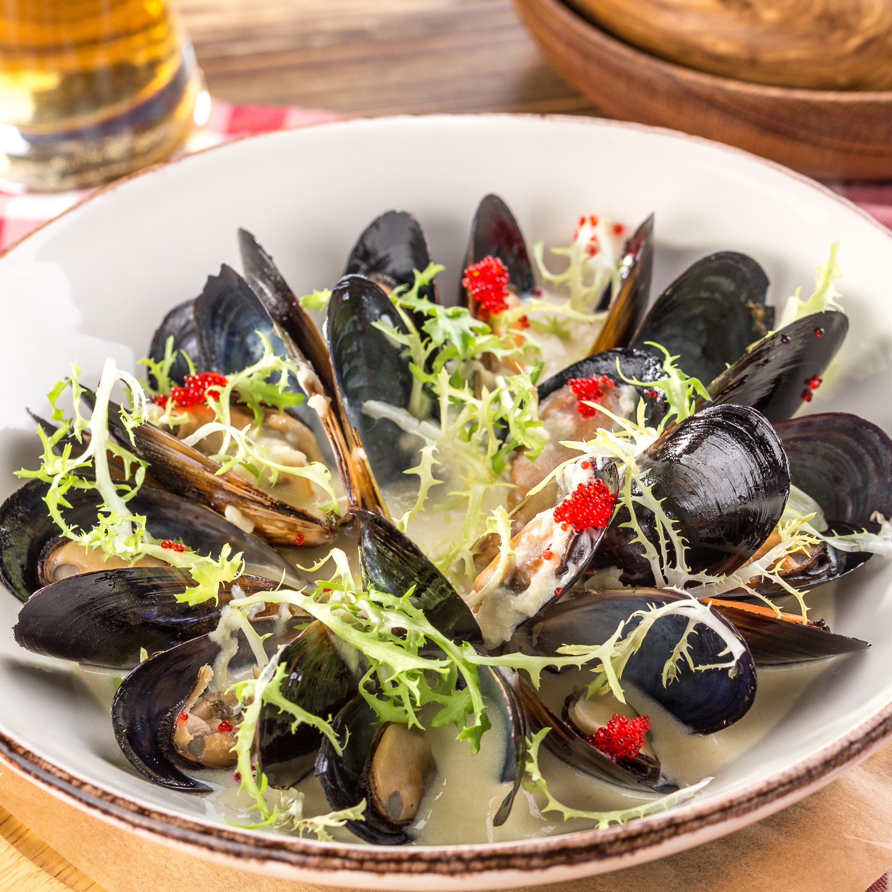 Gekookte mosselen met witbier