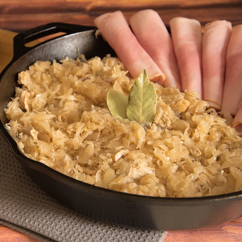 Zuurkoolstamppot met ananas en ham